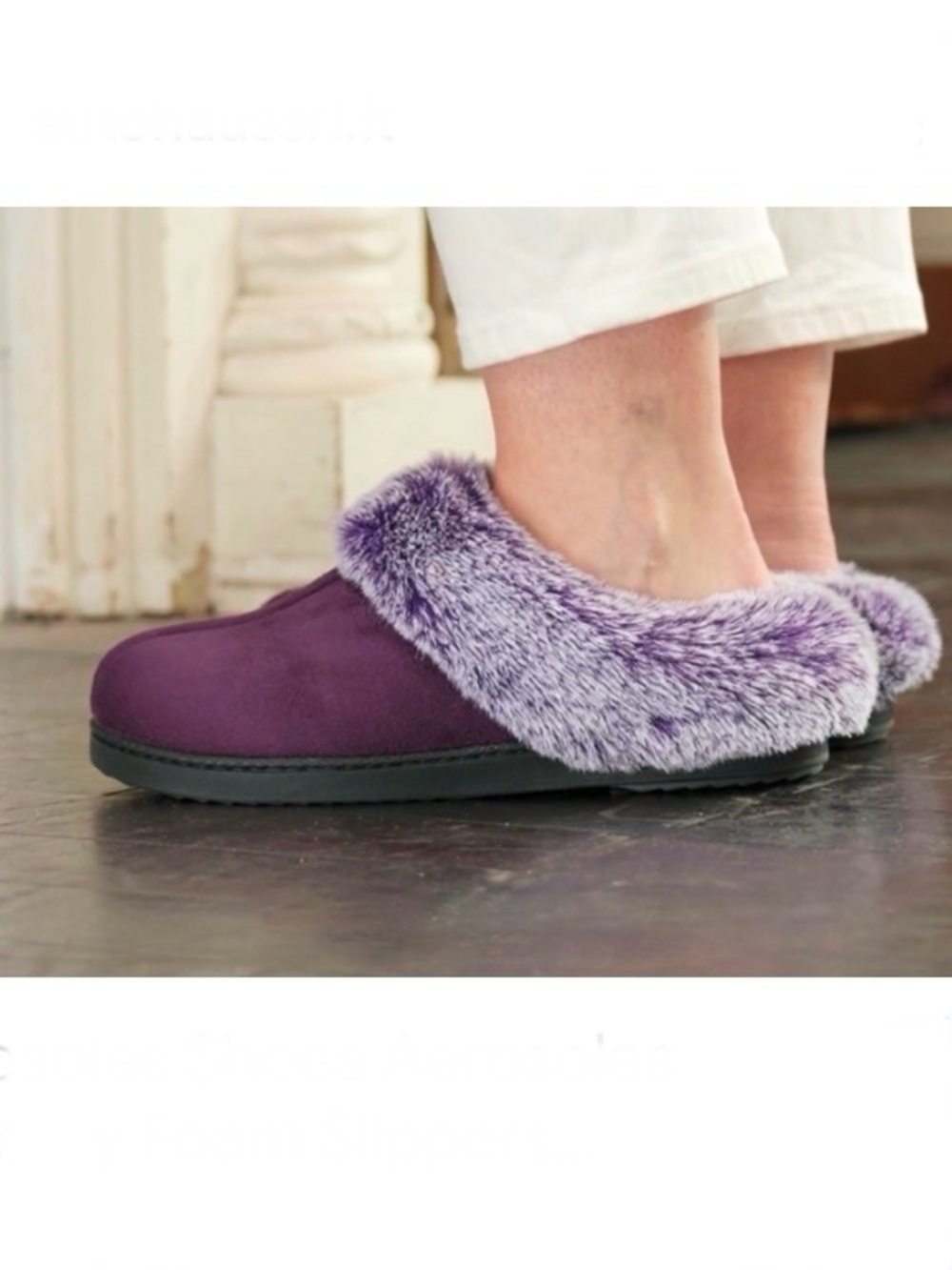 Cozy Purple Women’s Scuffs Slippers Microsuede Faux Fur Like New M (7-8)
